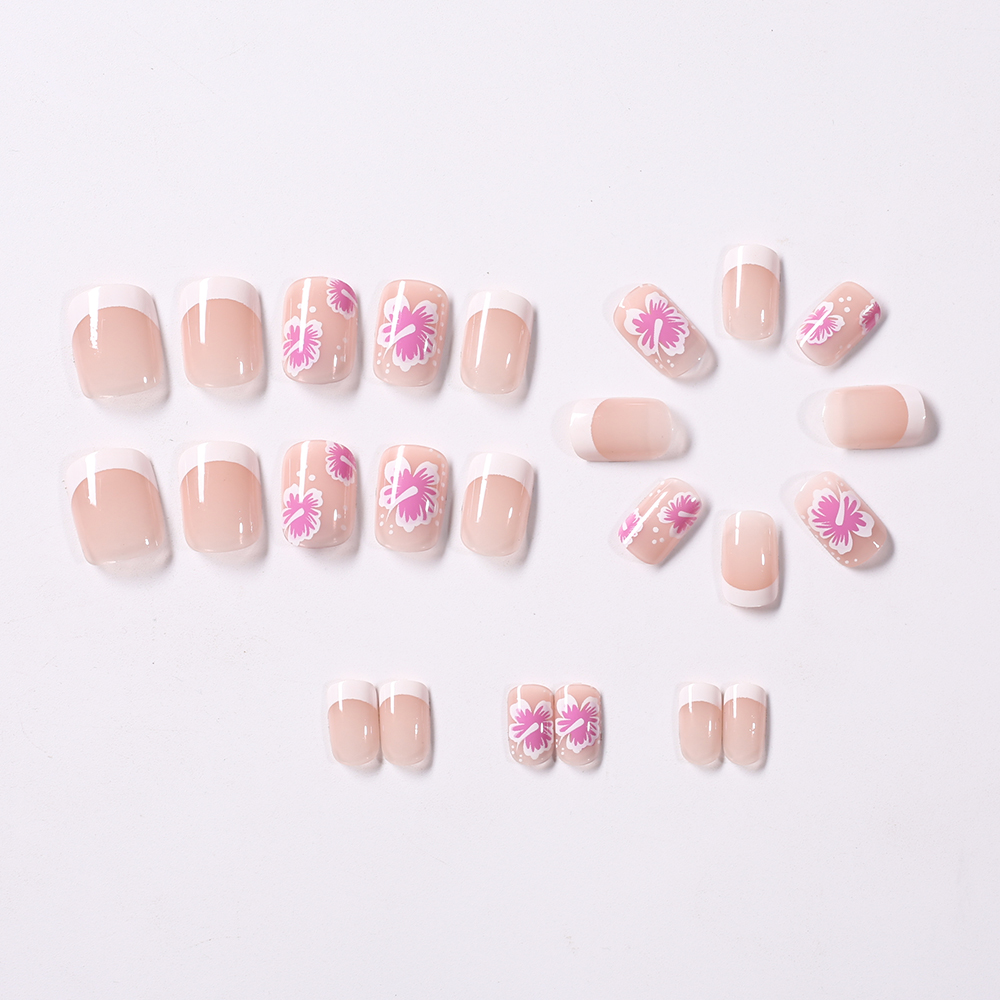 24Pcs French Flower False Nail - Nail Art Flower ulasan dan harga