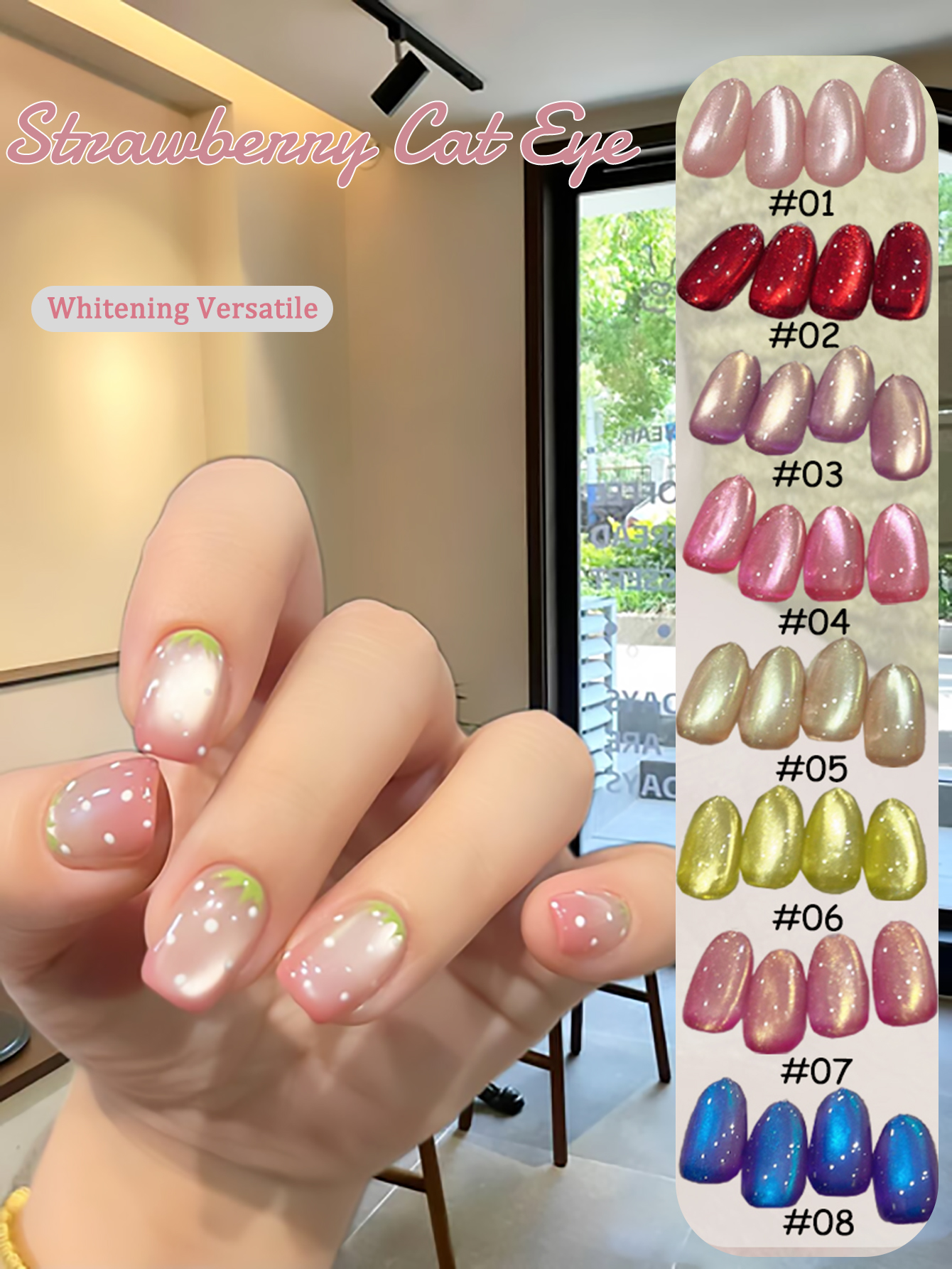 1-12pcs PSK New Whitening Stra - Nail Art Pink Cat Eye ulasan dan harga