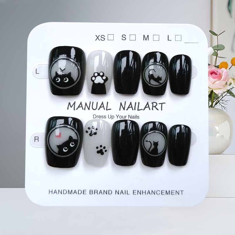 10Pcs Cute Cartoon Black Cat a - Nail Art Pink Cat Eye ulasan dan harga