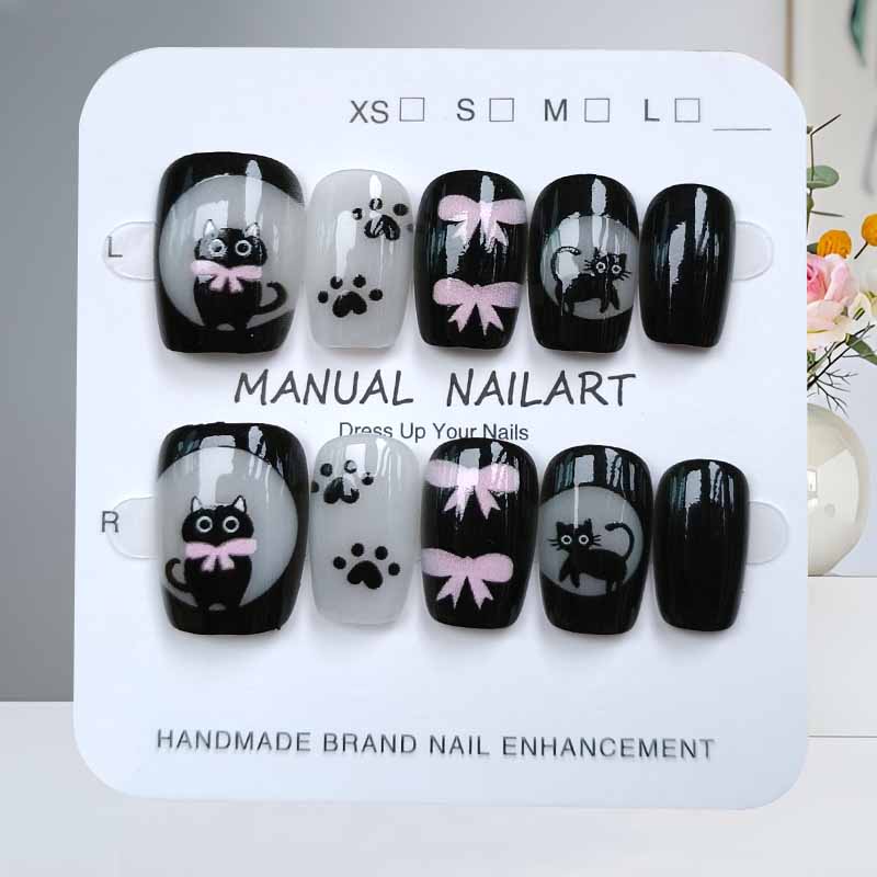 10Pcs Cute Cartoon Black Cat a - Nail Art Pink Cat Eye ulasan dan harga