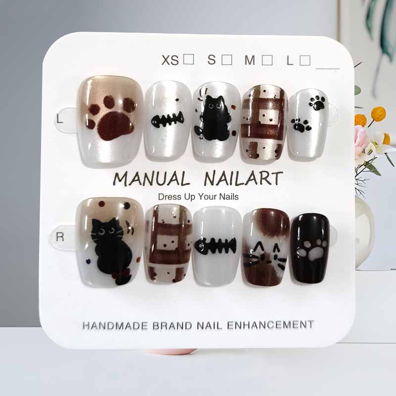 10Pcs Cute Cartoon Black Cat a - Nail Art Pink Cat Eye ulasan dan harga