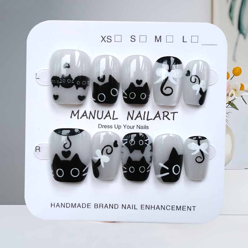 10Pcs Cute Cartoon Black Cat a - Nail Art Pink Cat Eye ulasan dan harga