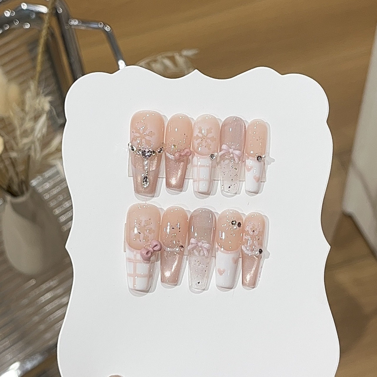 10pcs Sweet Style Press on Nai - Nail Art Pink Cat Eye ulasan dan harga