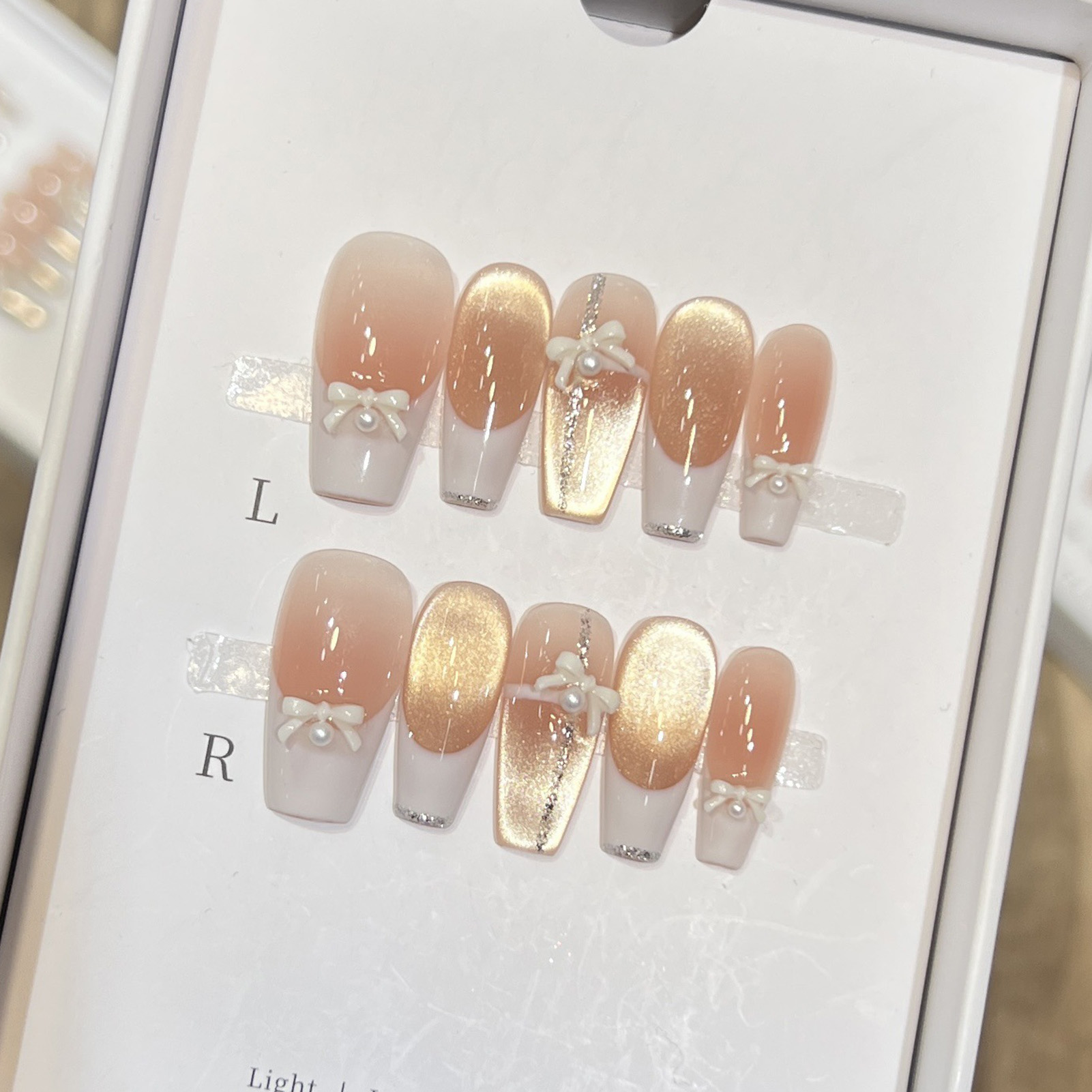 10PCS Women Pink Press on Nail - Nail Art Pink Cat Eye ulasan dan harga